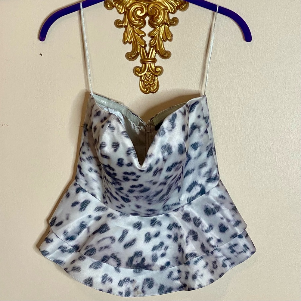 Jay Godfrey Snow Leopard Print Strapless Ruffled … - image 3